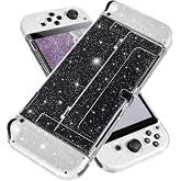 BreeLan Glitter Protective Case for Switch OLED 2021, Hard PC Console Back Cover with Soft TPU Controller Skin, Shiny Sparkle Transparent Slim Shell Anti‑Scratch Shockproof - Crystal Glitter