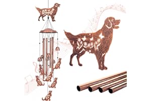SRDJXY Golden Retriever Dog Wind Chimes Outdoor Dog Gifts for Women Mom Men Dad Unique Birthday Metal WindChimes for Outside/Indoors, Patio, Lawn, Yard, Home Decor, Outdoor Decor, Garden Decorations