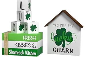 TOVWEI St. Patrick's Day Decorations Shamrock Decor Faux Books, 8 Pcs St. Patricks Day Tiered Tray Decor Book Stack Lucky Wooden Signs, Farmhouse Rustic Wooden Decor for Home Kitchen Table