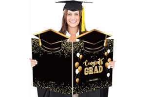 GRADESIN Big Graduation Card 2025 Black Gold Jumbo Guest Book Signature Congrats Grad Guestbook Gift for College High School Graduates Graduation Party Decorations Supplies