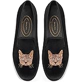Journey West Women's Velvet Loafer Flat with Embroidery Velvet Slippers