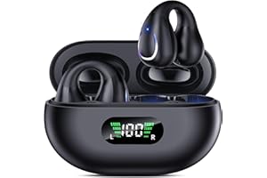 PAEKOLE Open Ear Clip Wireless Earbuds Bluetooth 5.3, Sports Earphones Built-in Microphone with Earhooks & Ear Hook, Wireless Charging Case & Display, Waterproof Fitness Headphones for Running