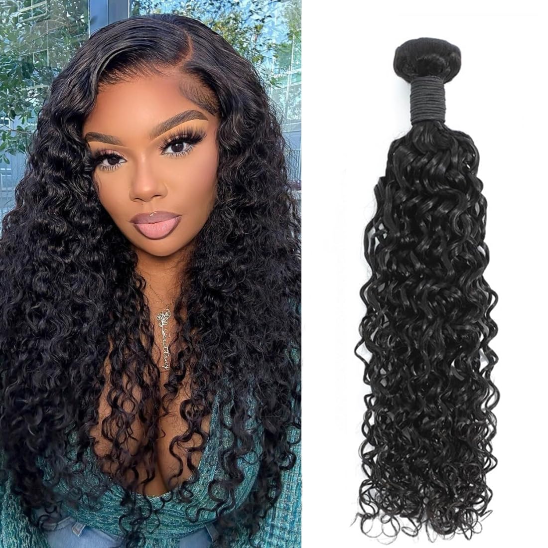 Water Wave Human Hair Bundles 18 Inch 12A 100% Unprocessed Brazilian Virgin Hair Curly Bundles Human Hair Can be Dyed Wet and Wavy 3 bundles Curly Weave Bundles Natural Black Color — image 1