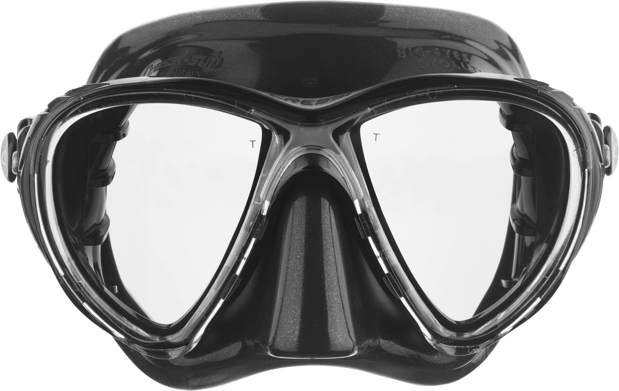 Cressi Big Eyes Evolution Snorkel Mask - Silicone Seal For Snorkel Set Adults - HD Scuba Diving Lenses - Anti-Fog Diving Mask - Black/Black HD Mirrored Lens