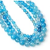 Yochus 45pcs Smooth Natural Blue Agate Beads,8mm Dragon Vein Gemstone Round Loose Stone Beads for Jewelry Making DIY Bracelet Necklace Earrings