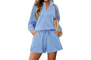 KISSMODA 2 Piece Sets for Women Sweatsuit Casual Tracksuits Long Sleeve Tops and Shorts 2025 Lounge Outfits