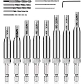 COMOWARE Self-Centering Drill Bit Set, 17pcs VIX Bits, 1/4" Hex Shank Self-Centering Hinge Drill Bit Set for Woodworking Window Door Hinge, Quick Change with 1 Hex Key &amp; 8 Drill Bits 5/64-1/4&rdquo;