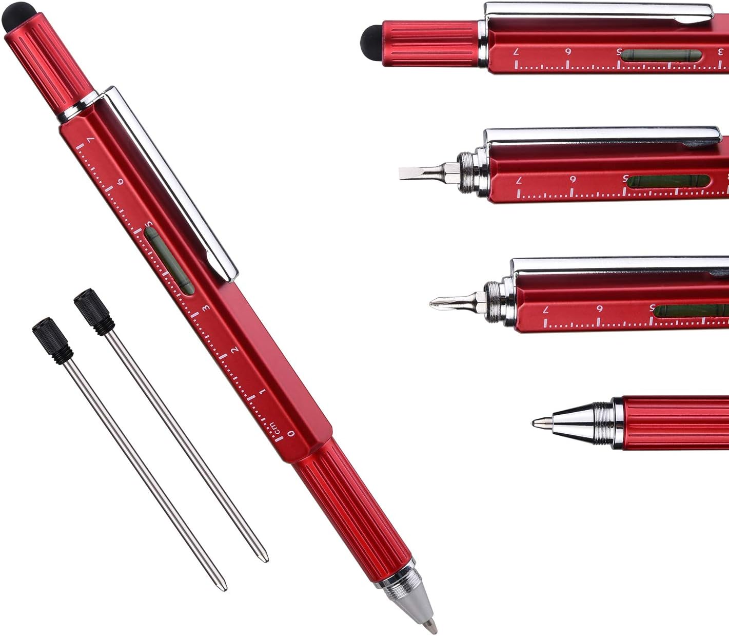 Useful Gadgets Business Gift Office Gifts, 6 in 1 Sliver tool pen with Ruler, Level gauge, Ballpoint Pen, Stylus and 2 Screw Drivers, Multifunction Tool Pen Fit for Engineer and Technician in Gift Box