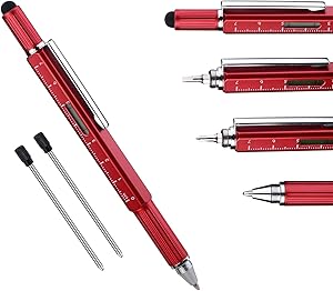 Useful Gadgets Business Gift Office Gifts, 6 in 1 Sliver tool pen with Ruler, Level gauge, Ballpoint Pen, Stylus and 2 Screw Drivers, Multifunction Tool Pen Fit for Engineer and Technician in Gift Box