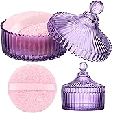 Ferrochef Extra Large Body Powder Puff and Container, 5.5'' Crystal Container with 5.3'' Oversize Dust Powder Puff Washable Reusable Face Body Glitter Wet Dry Makeup for Women(Purple)