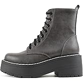 Soda FLING Women Chunky Lug Sole Lace up Fashion Combat Ankle Boot w/Side Zipper
