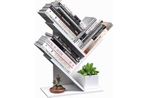 R RUISHENG 3 Tier Small Tree Bookshelf Storage Organizer Shelves Floor Standing Bookcase Desk Wood Storage Rack for Home Office Living Room Bedroom Display for Book Magazine CD manga Warm White