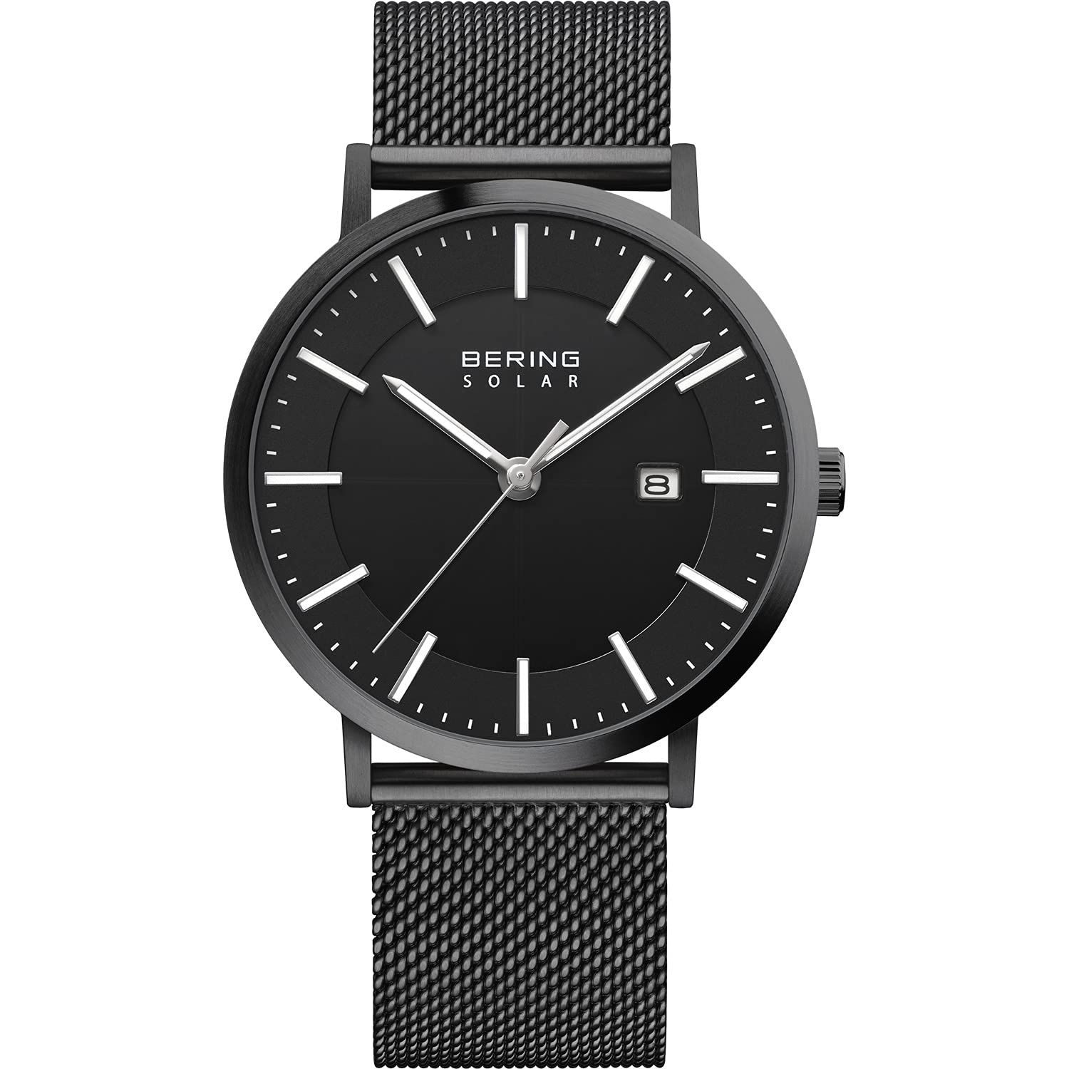 BERING Men Analog Solar Collection Watch with stainless steel Strap and Sapphire Crystal 15439-222, Black/Black, 39 mm