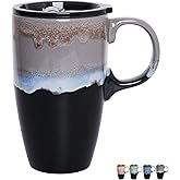 Bosmarlin Ceramic Travel Coffeel Mug with Handle and Lid, 18 oz, Portable Coffee Cup for Car Cup Holder, Microwave and Dishwasher Safe, Reactive Glaze (Grey)