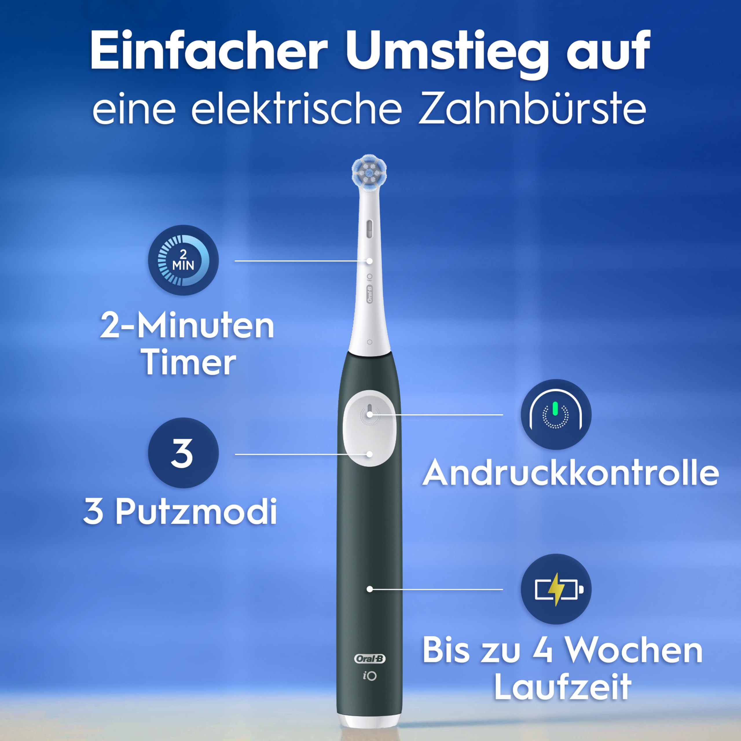 Oral-B iO Series 2 Elektrische Zahnbürste — Electric Toothbrush, Inkl. 1 Aufsteckbürste, Reise-Etui — 3 Putzmodi für Zahnpflege, GUT GETESTET (2,2) von STIFTUNG WARENTEST, Designed by Braun, Grün 4