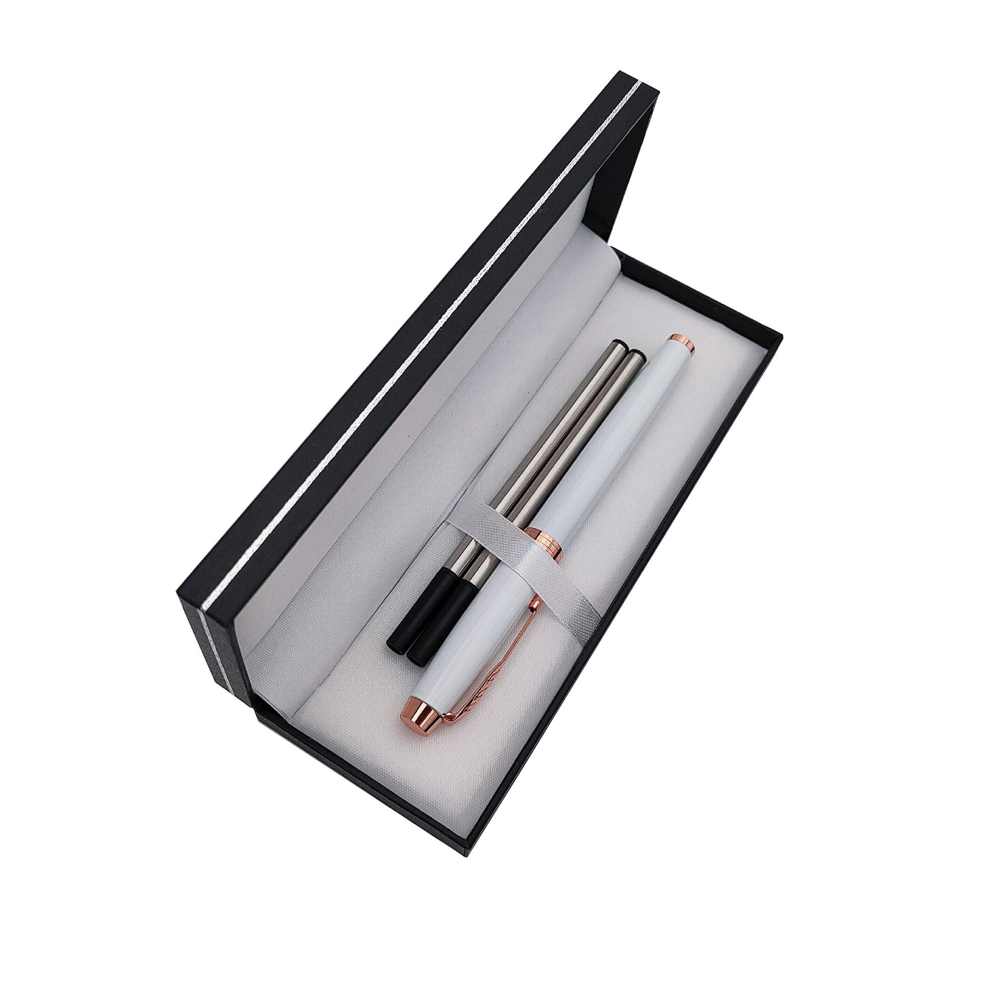 Accod Signature Pen Premium Metal Rollerball & Ballpoint Pen Creative Gift Pen with Two 0.5mm Black Replaceable Refills High-grade Pen Case Nice Gift for Family Friends and Colleagues (White)