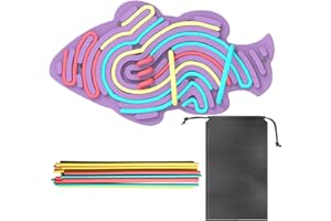 CMEECNE Fish Shaped Sensory Activity Board Toy for Kids, Silicone Fidget Toy Silent for Calming, Stress, Anxiety, ADHD & Autism,Ideal for Age 3+, Quite Travel Toys with 18 Strings for Children,Purple