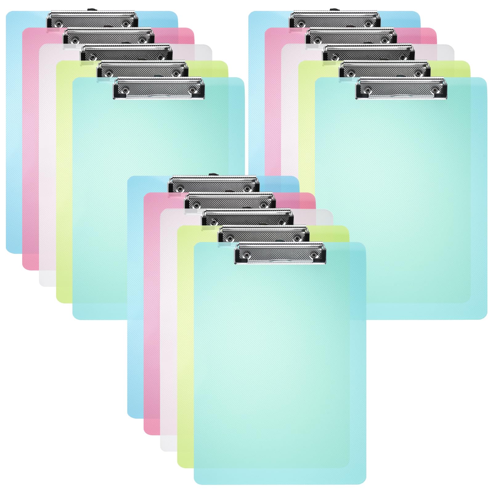 Oungy 15Pcs A4 Clipboards, Transparent A4 Clipboard 5 Colours, 32x22cm Plastic Clipboard Paper Holder Writing Board for Office Home (Blue, Pink, Green, White, Yellow)
