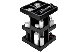 YINGXUN Cologne Organizer for Men, 3-Tier Wood Perfume Stand with Rotating Drawer, Large Capacity Storage for Desk Nightstand