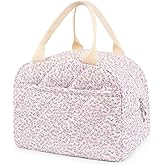 Dark Swan Cotton Quilted Insulated Lunch Bag, Cute Quilted Floral Tote Bags Reusable Lunch Box Coquette Aesthetic Large Capacity Insulated Cooler for Women Work Travel Picnic (Pink)