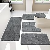 YIHOUSE Bathroom Rugs Mat Set 5 Piece Dark Grey, Memory Foam Bath Mats Sets, Non Slip Water Absorbent Washable Bath Rugs for Sink, Toilet and Floor