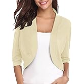iClosam Womens 3/4 Sleeve Open Front Bolero Shrug Cropped Cardigans Knit Sweater Jacket