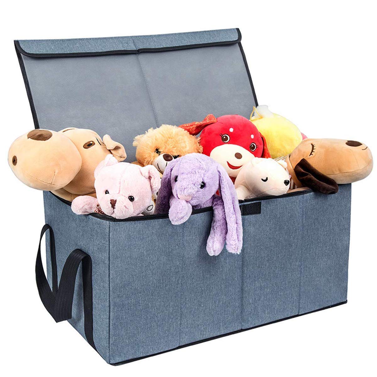 Collapsible Toy Chest Box Large Baby Storage Basket with Flip-Top Lid and Handles 2 Section Waterproof Kids Toys organizer Sorter for Nursery , Home Organization, Closets, Playroom ( L, blue )