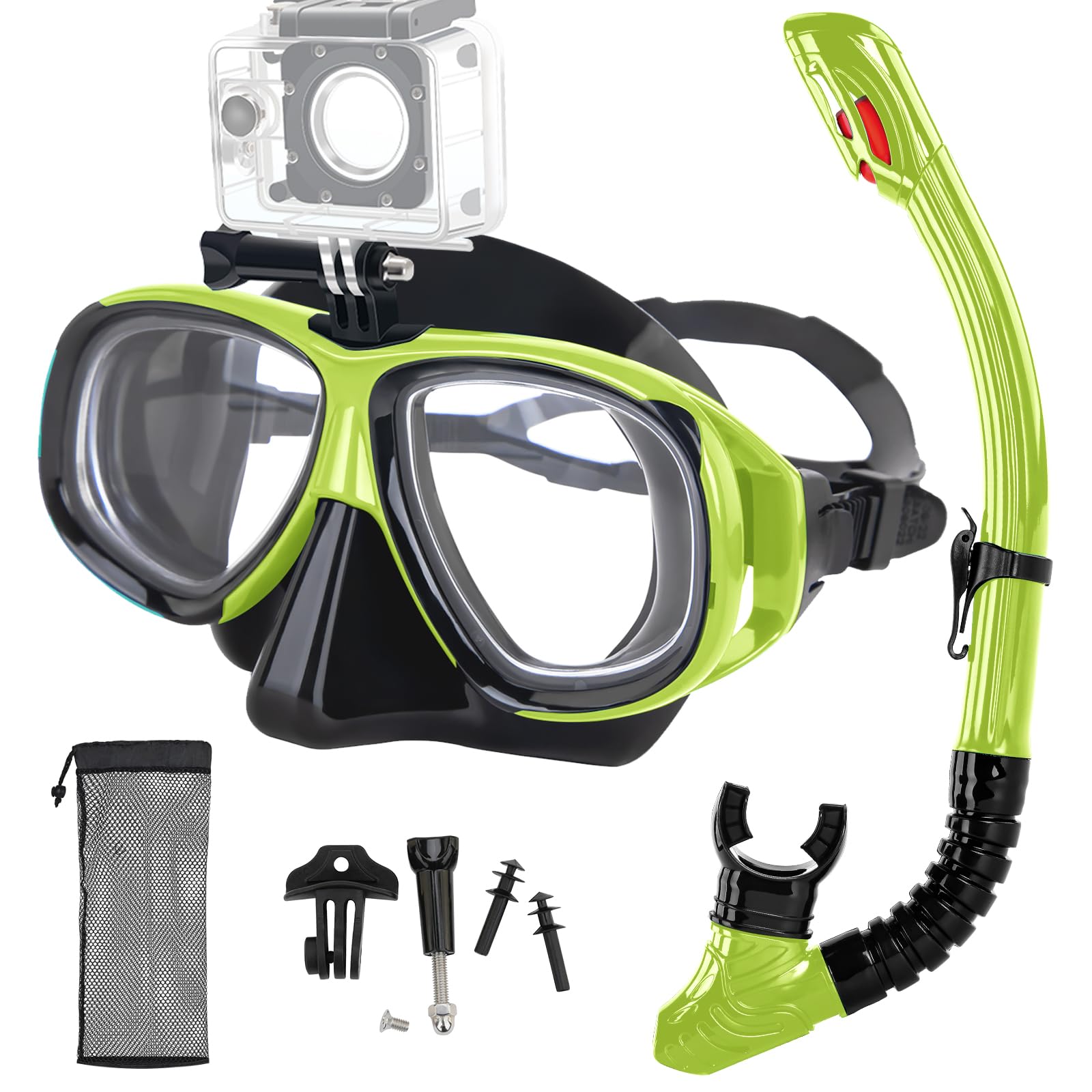 Photo 1 of Nearsighted Snorkeling Gear for Adults Youth, Professional Full Dry Top Silicone Snorkel Set, Anti-Fog Scuba Diving Mask with Adjustable Strap (Light Green, -5.5)