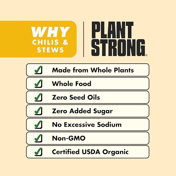 PLANTSTRONG ORGANIC CREAMY WHITE BEAN CHILI, 14.5 OZ – HIGH PROTEIN VEGAN CHILI WITH NAVY BEANS, SWEET POTATOES & CORN, 20G PROTEIN, USDA ORGANIC, NO SEED OILS, READY-TO-EAT PLANT-BASED MEAL