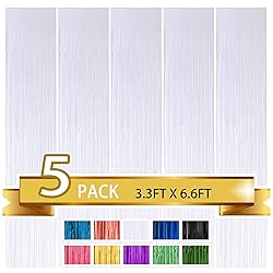 5 Pack White Metallic Tinsel Foil Fringe Curtains