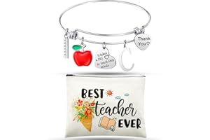 Highergo 2 Pcs Teacher Appreciation Gifts Set for Women Teachers' Day Gifts Kits Cosmetic Bag Makeup Pouch Thank You Bangle Bracelet 2025 Graduation Present,Best Teacher Ever Present