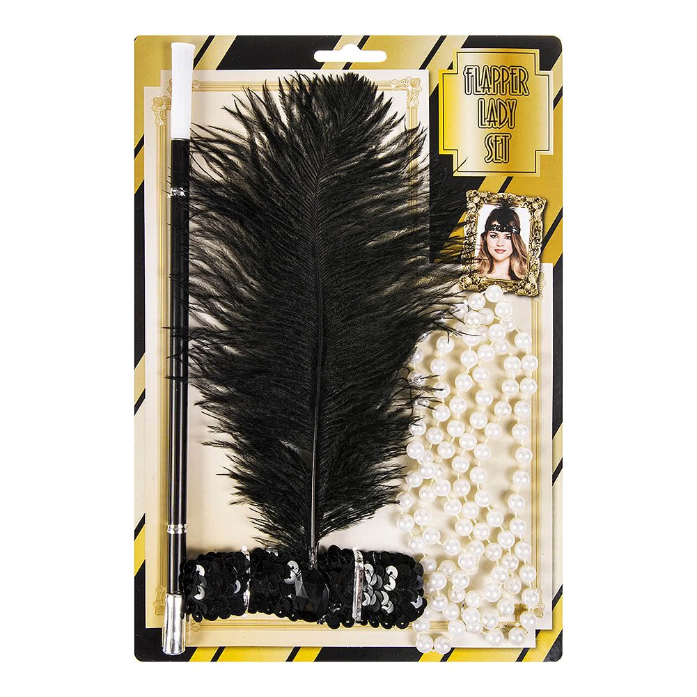 Adult 1920's Flapper Lady Set Pearls, Headband and Cigarette Holder Accessories