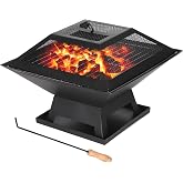 Black Small Fire Pit for Outside Wood Burning,Fire Bowls with Firproof Mat, Backyard Black Square Ourdoor Bonfire Pit with for Outside Patio Camping (1)