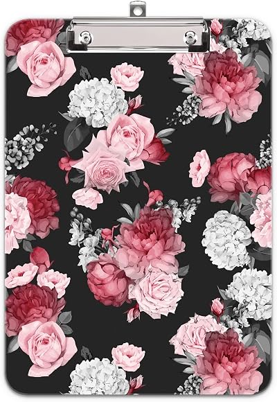 Hnogri A4 Clipboard Pink Rose Low-Profile Clip Fashion Design