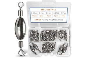 MYLPRETALE 34Pcs Fishing Weights Swivel Brass Sinkers Fishing Weight, Bullet Sinker Weight Kit Tackle, Rolling Swivel Saltwater Freshwater Drop Shot Weights
