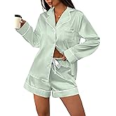 Remidoo Women Silk Pajamas Button Down Pajama Set Long Sleeve and Short Sets 2 Piece Loungwear
