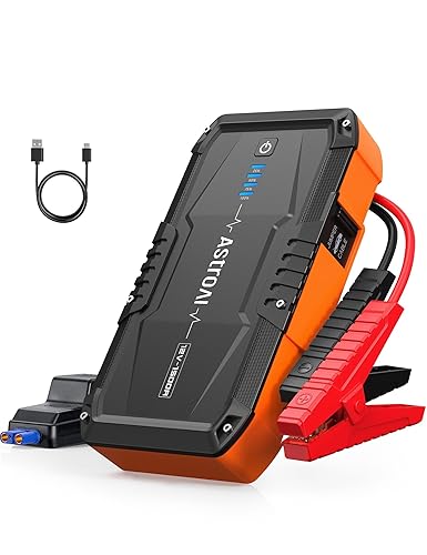 AstroAI S8 Car Battery Jump Starter, Car Jumper Starter Battery Pack for Up to 6.0L Gas & 3.0L Diesel Engines, 12V Portable Jump Box with 3 Modes Flashlight and Jumper Cable (Orange)