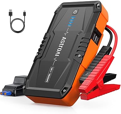 Automotive - AstroAI S8 Car Battery Jump Starter, Car Jumper Starter Battery Pack for Up to 6.0L Gas & 3.0L Diesel Engines, 12V Portable Jump Box with 3 Modes Flashlight and Jumper Cable (Orange)