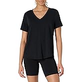 Amazon Essentials Women's Active Soft Cotton Relaxed Fit V-Neck Short Sleeve Lightweight Yoga Workout T-Shirt