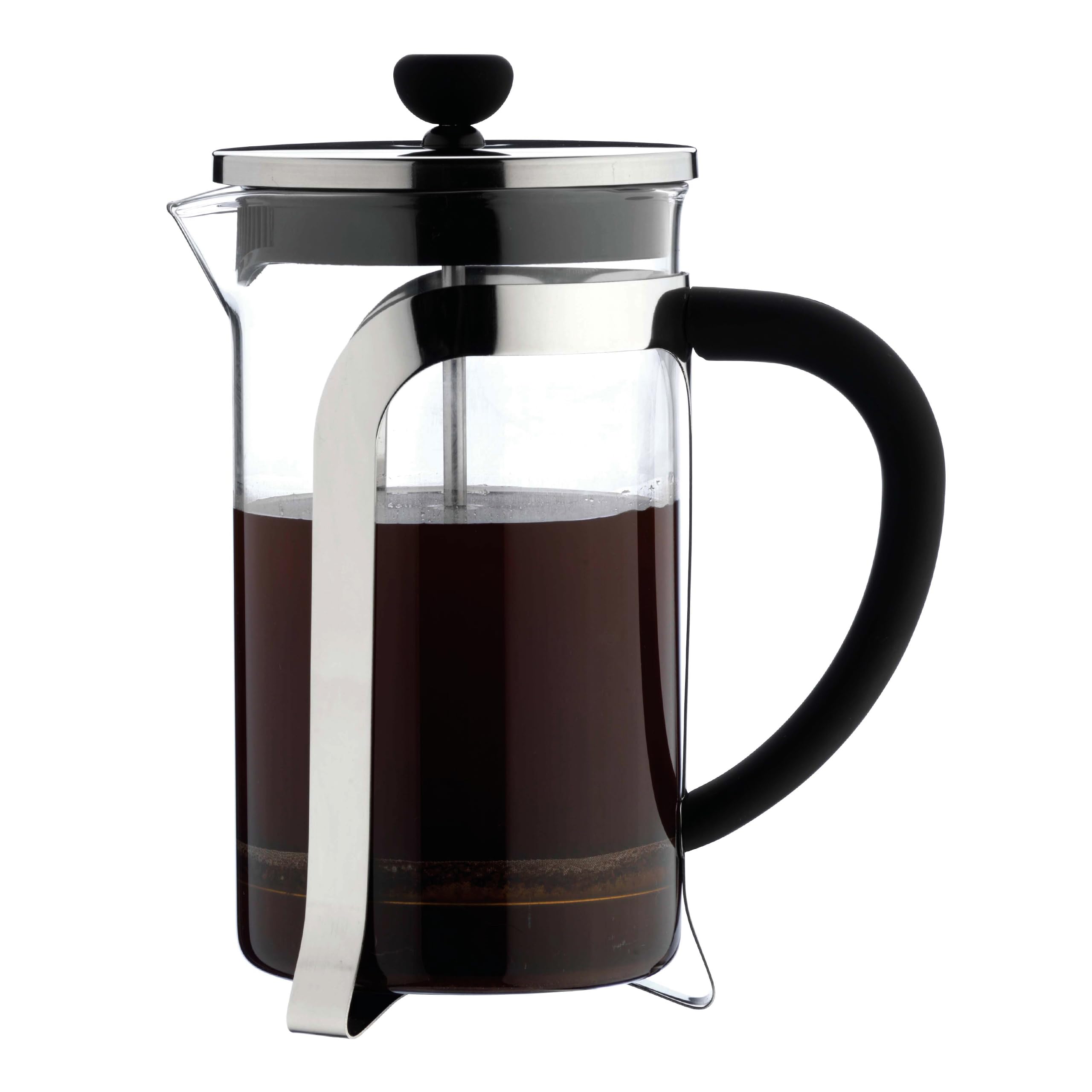 Café Olé Mode Cafetière, glass body with stunning stainless steel body and mesh filter, 1000ml (8 espresso cups or 4 mugs)