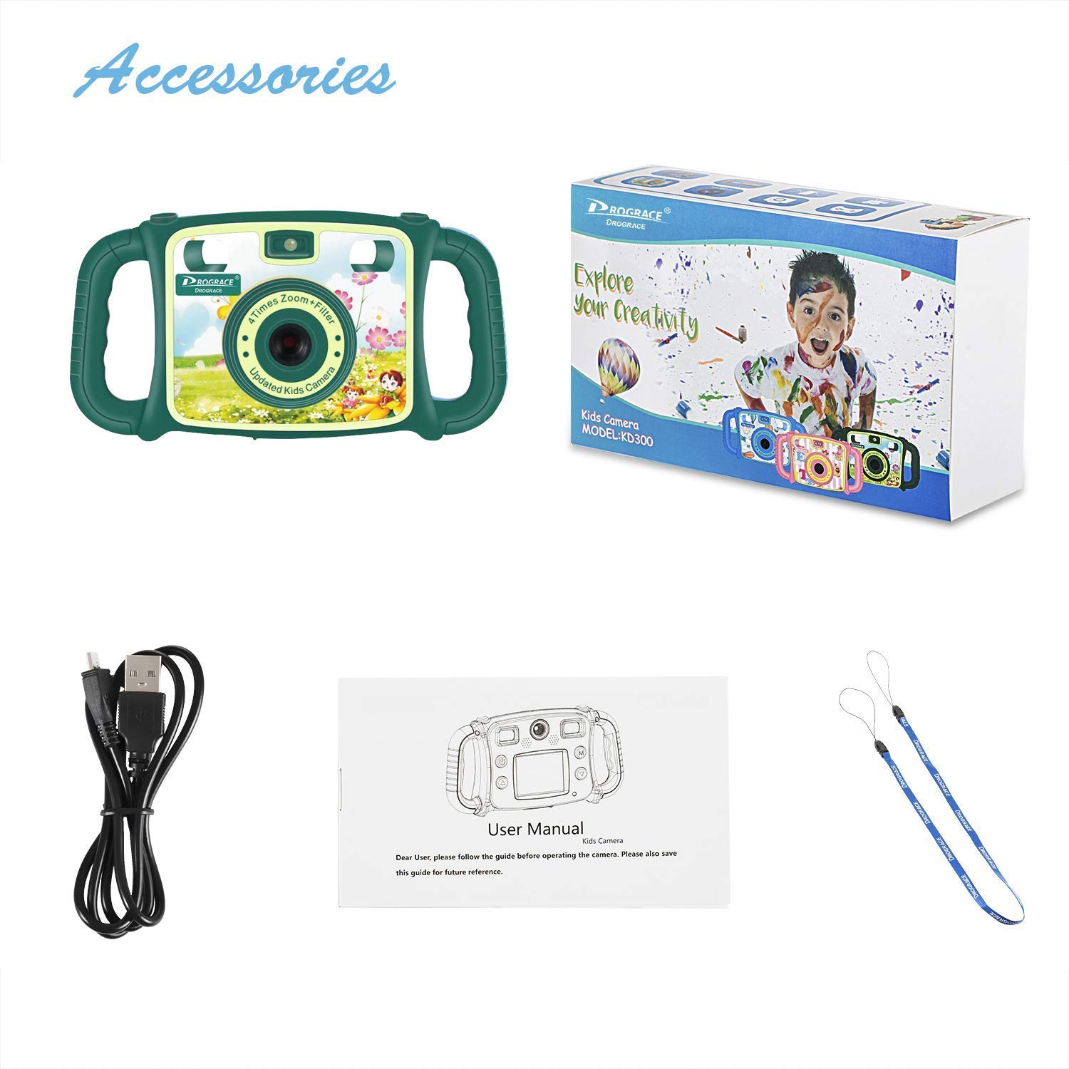 DROGRACE Kids Camera 1080P HD Kids Digital Video Camera Selfie Camera Sports Cam for Girls Boys Birthday Holiday Gift Children Camera with 2 inch LCD Screen – Green