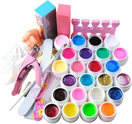 Coscelia Kit 24 Pc Gel Uv Coloré Faux Ongle Capsules Coupe à Ongle Pinces Limes Brosses Nil Art Outils Kit Manucure
