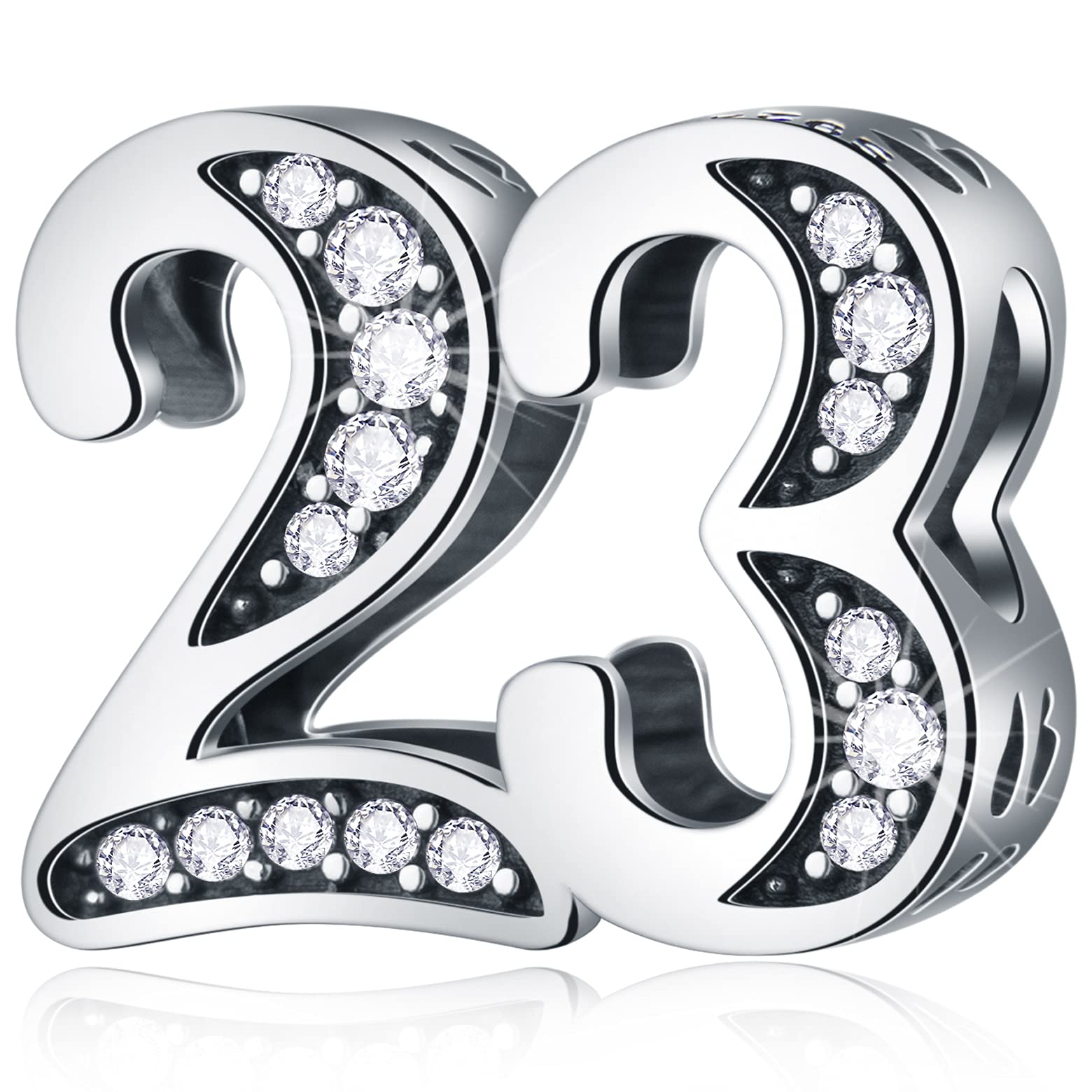 23 Birthday Charms fits Pandora Wedding Bracelet, 925 Sterling Silver 23rd Anniversary Beads with CZ Birthstones, Number 23 Year of Love Gifts for Bride/Wife/Husband