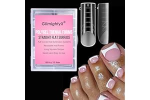 Straight Flat Toe Dual Forms for Polygel,GlimightyX Square Toenail Molds Reusable Natural,Toe Nail Tips for Polygel Builder Gel Acrylic Extension with French Guidelines,12 Sizes 120Pcs