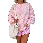 JEIBKOUY Womens Y2k Ditsy Floral Oversized Crew Neck Sweatshirts Fleece Long Sleeve Casual Pullover Fashion Hoodies