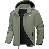 WULFUL Men's Softshell Jacket Waterproof Lightweight Insulated Windbreaker Fleece Lined Rain Shell Jacket for Hiking Travel