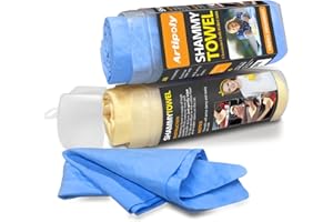 ARTIPOLY Premium Shammy Towel for Car Drying 2pk (26”x17”)-Super Absorbent Chamois Towel-Reusable shamies Towels for Cars, Bathroom,Pets, Dust Remove, No Spots/Streak/Scratch, Large, Yellow&blue