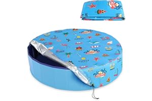 Docuwee Round Pool Cover 48", Foldable Kiddie Solar Cover Fit Dog Swimming Pool, Pets Kids Bath Tub, Anti-UV Dustproof Safety Pool Covers with Summer Beach Patterns
