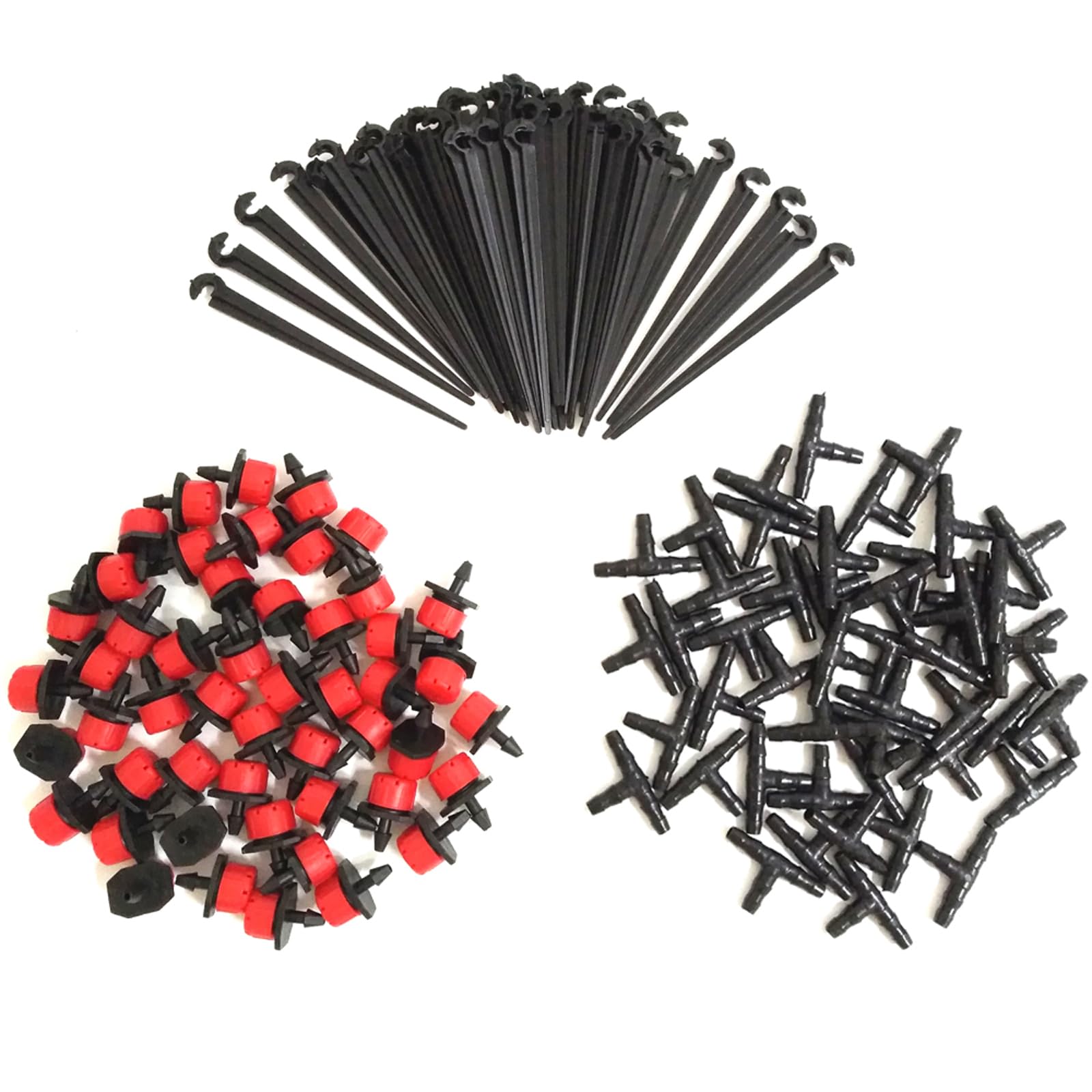50 Plastic Adjustable Micro Drip +50 T-Connector + 50 Support Stake for drip tube