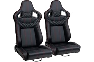 WIILAYOK 2 Pack Racing Seats, Pair of Bucket Seats with Dual Lock Sliders for Front-Back Adjustment, PVC Leather Universal Racing Seats for Cars, Black